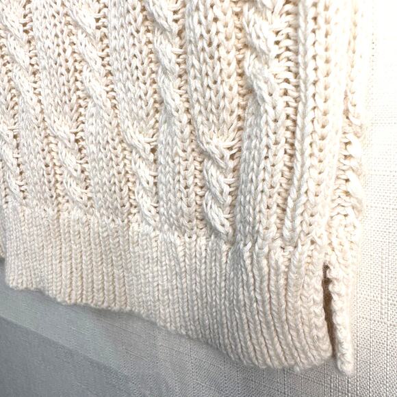 EUC Maeve Cable-Knit Polo Sweater Tee Size S Cream Linen Stripes Preppy Tennis - Picture 4 of 10